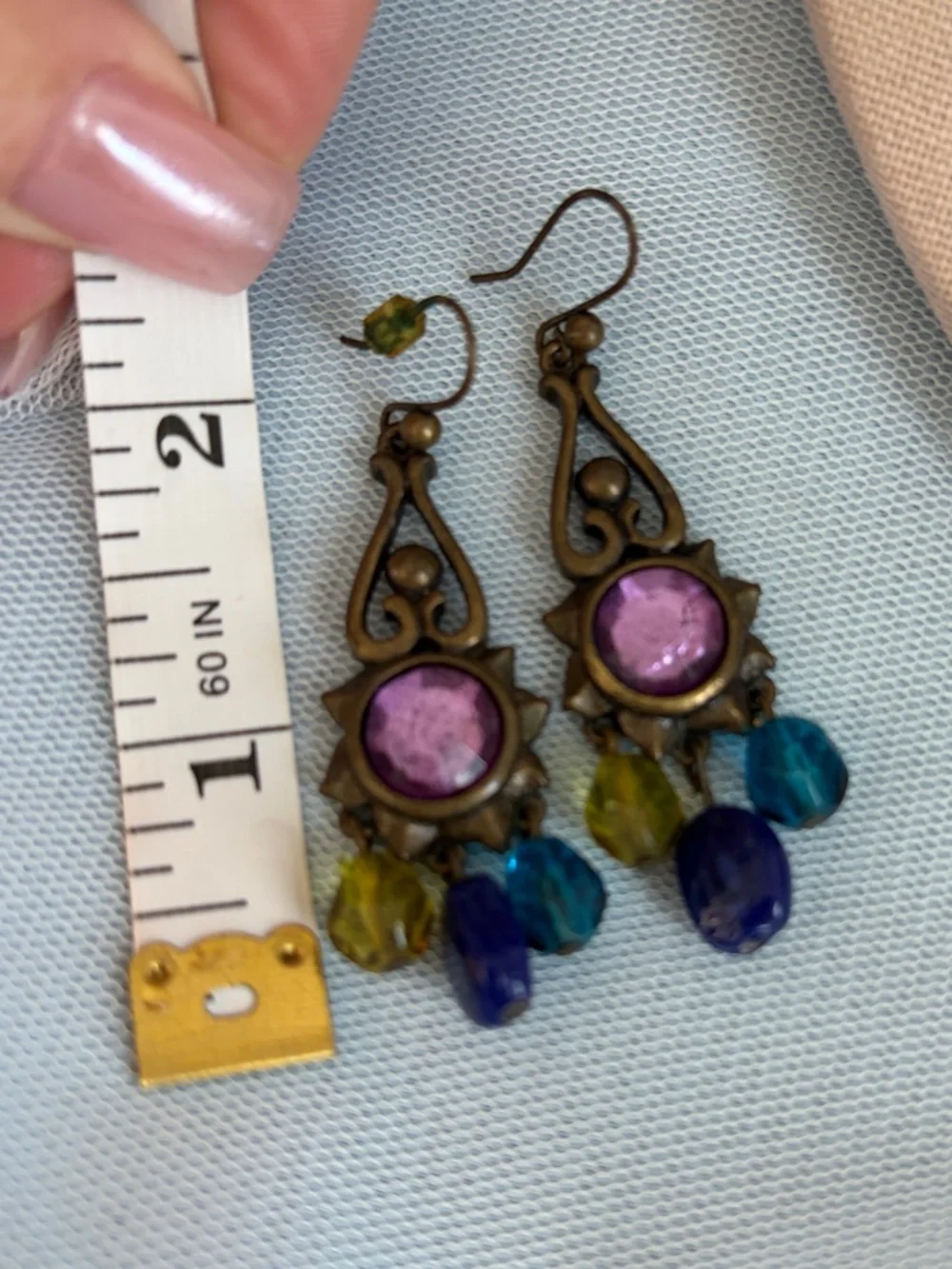 Chico's Green and Purple Statement Necklace with Matching Earrings Pierced